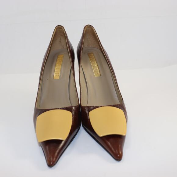 Lenny e Cia Brown Leather Gold Accent Heels Size 6.5 - Picture 3 of 6